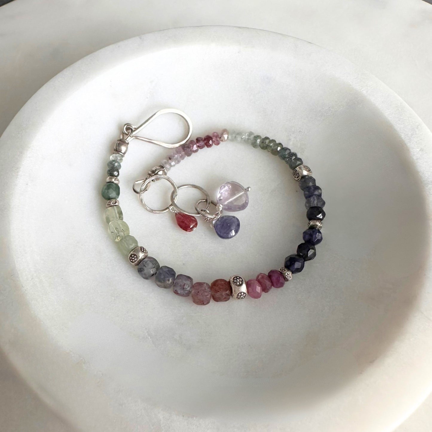 After the Rain | SS Purple Sapphire, Moss Aquamarine, Ruby, Prehnite, Amethyst & Pink Tourmaline Beaded Bracelet