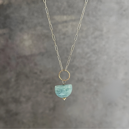 Ocean Serenity - Aquamarine Sterling Silver and Gold Hoop Necklace