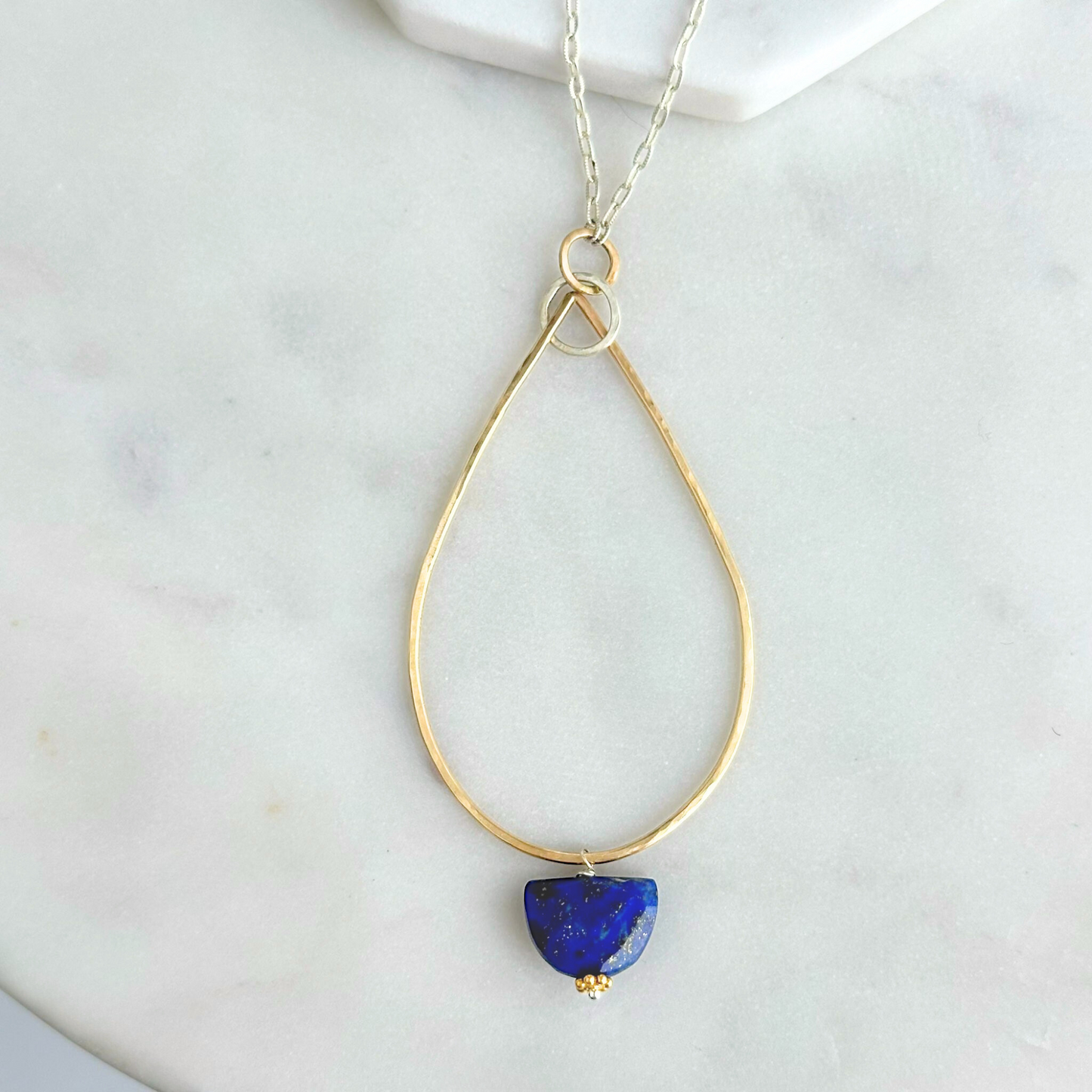 Clarity in Blue - Sterling Silver and Gold Hoop Lapis Necklace
