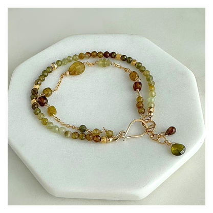 Watch Me Grow | Green Garnet & Gold-Filled Double Strand Bracelet