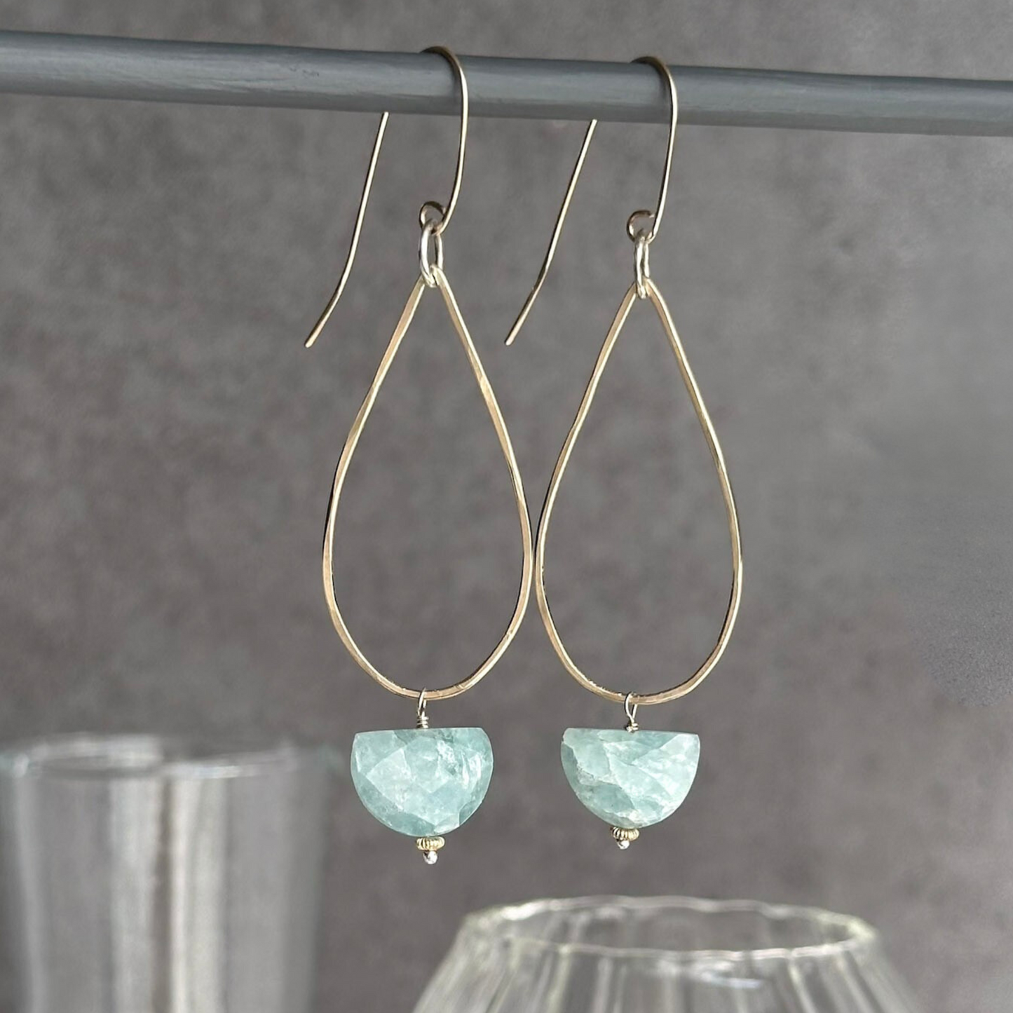 Calm Ocean Radiance - Aquamarine and Gold-Filled Teardrop Earrings