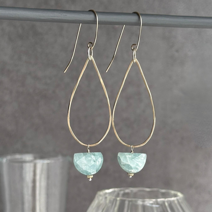 Calm Ocean Radiance - Aquamarine and Gold-Filled Teardrop Earrings