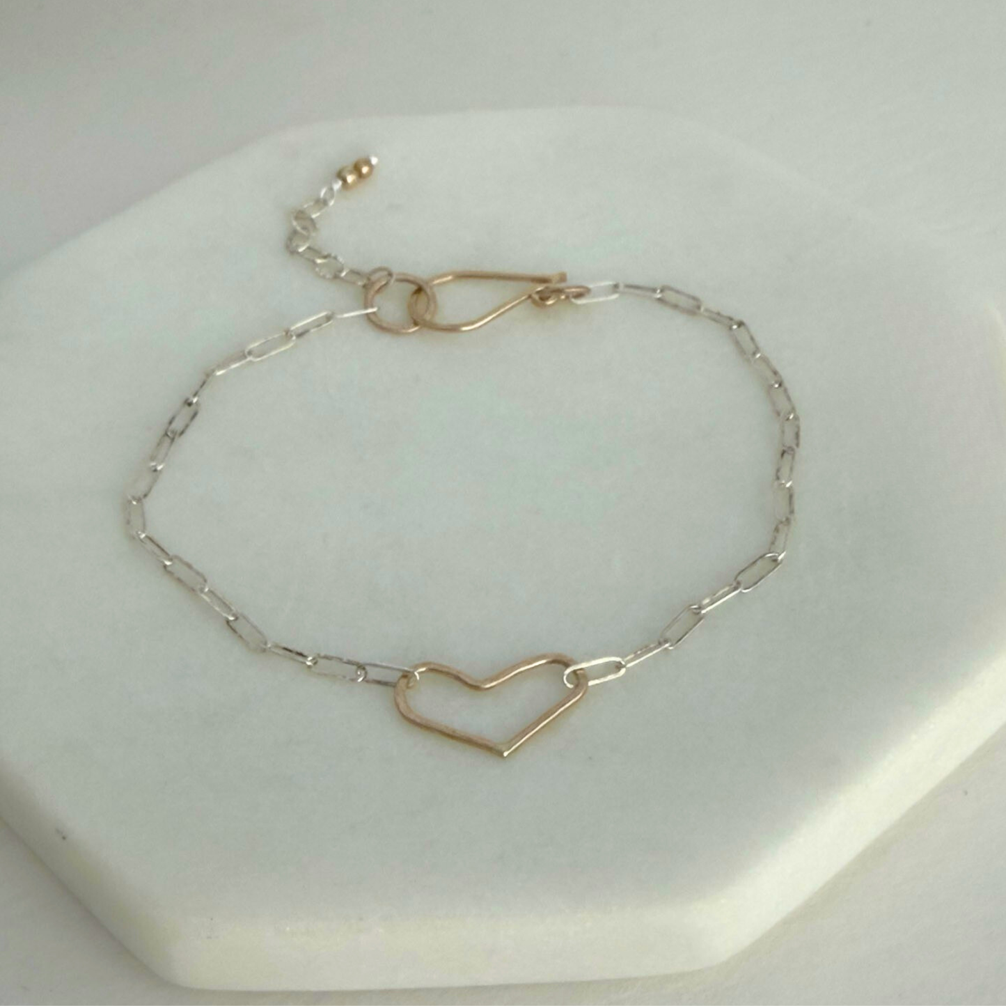 Always There | Tiny Sterling Silver and Gold Heart Bracelet