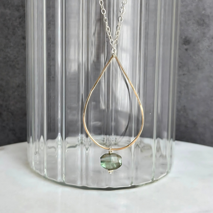 Radiant Wisdom - Sterling Silver and Gold Hoop Labradorite Necklace
