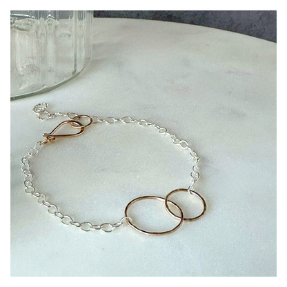 Simple Bond — Sterling Silver & Double Gold  Hoop Bracelet