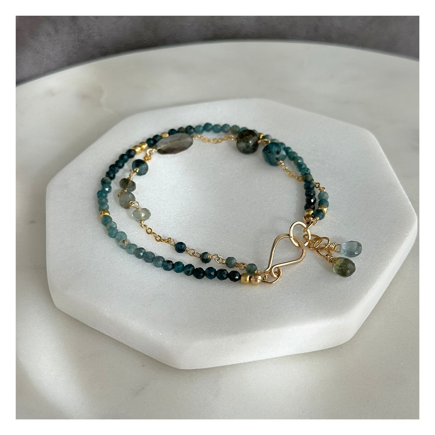 Tranquil Flow – Blue Tourmaline & Moss Aquamarine Double-Strand Bracelet