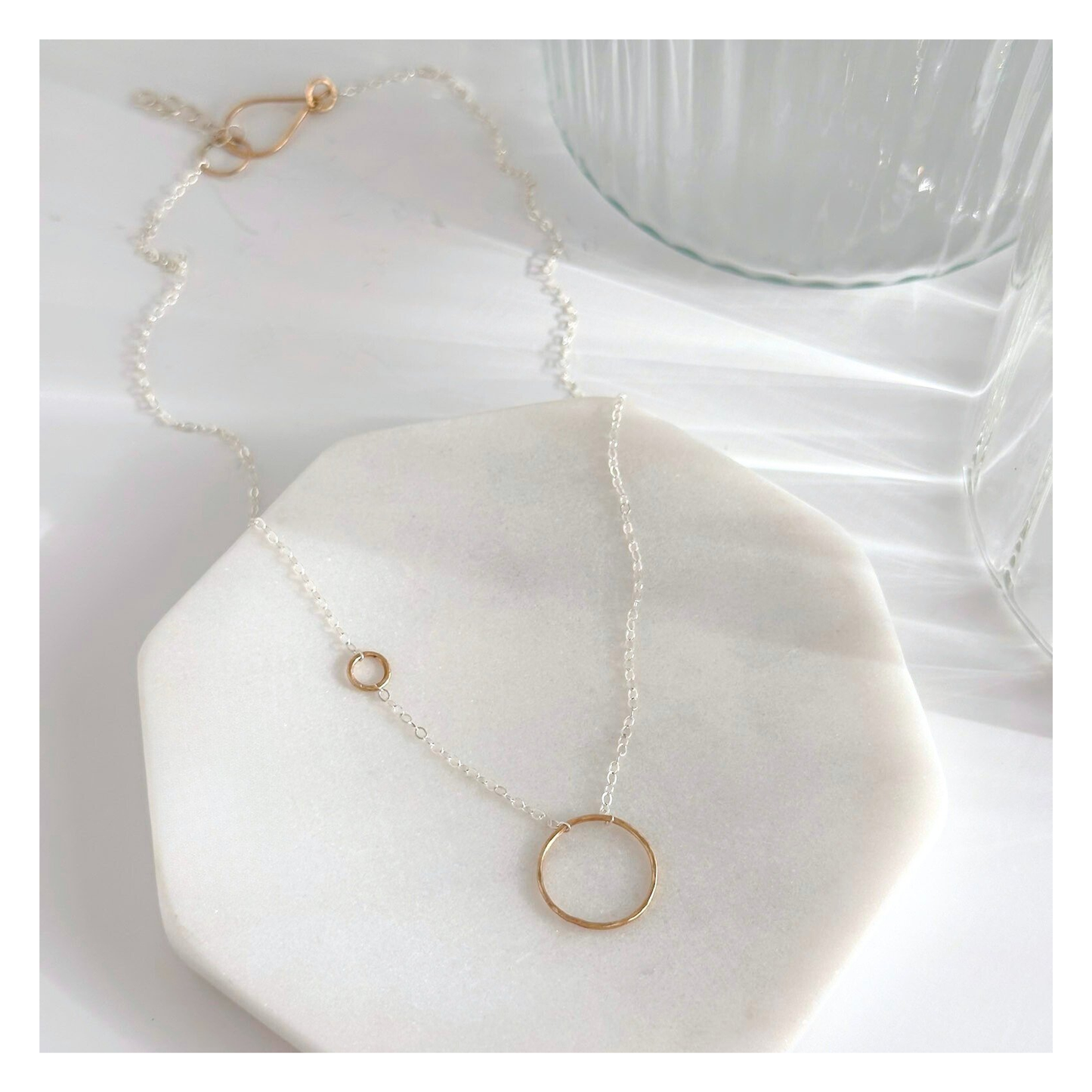Unique Echoes - Dainty Sterling Silver and Gold Hoop Necklace