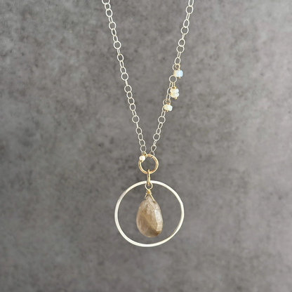 Sacred Light - Sterling Silver and Rutilated Quartz and Opal Necklace
