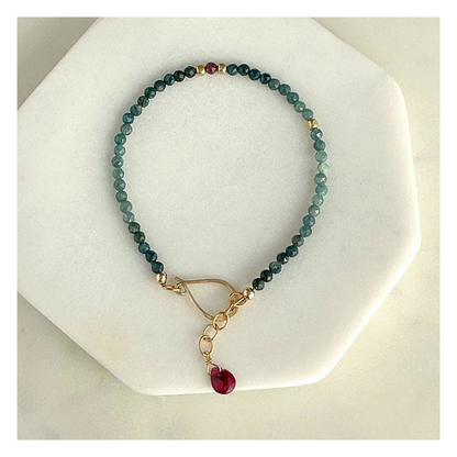 Courage at Sea – Blue Tourmaline & Ruby Gold-Filled Bracelet