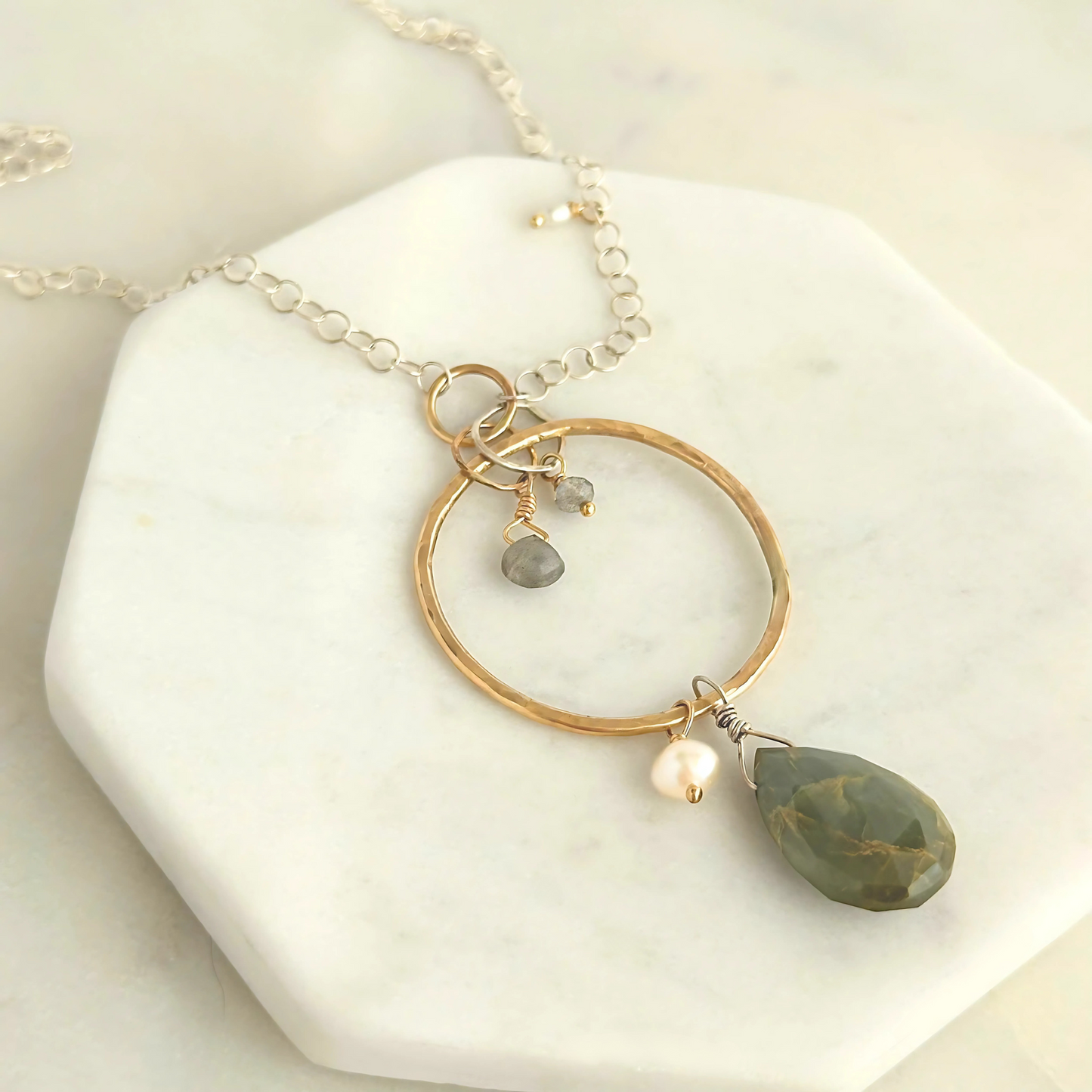 See Me Clearly - Sterling Silver and Gold-Filled Hoop & Cat's Eye Necklace