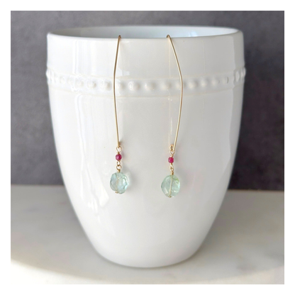 Ocean Light | Aquamarine & Ruby Gold Earrings