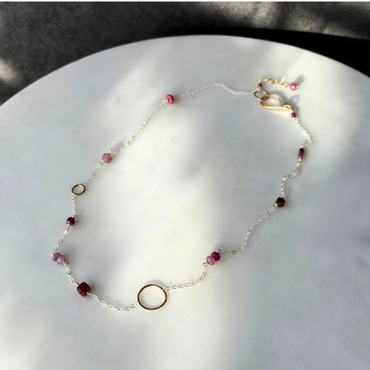 Courage in Bloom - Dainty Ruby & Gold Hoop Choker Necklace