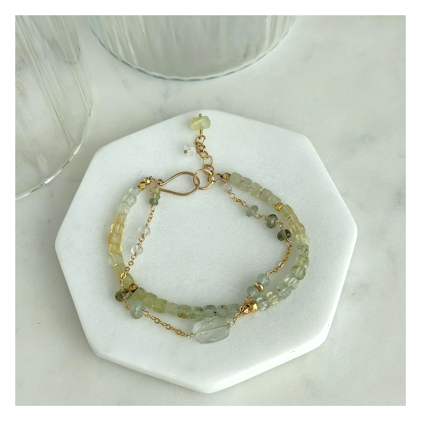 Light & Balance – Moss Aquamarine & Prehnite Gold-Filled Bracelet