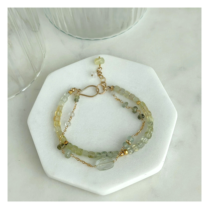 Light & Balance – Moss Aquamarine & Prehnite Gold-Filled Bracelet