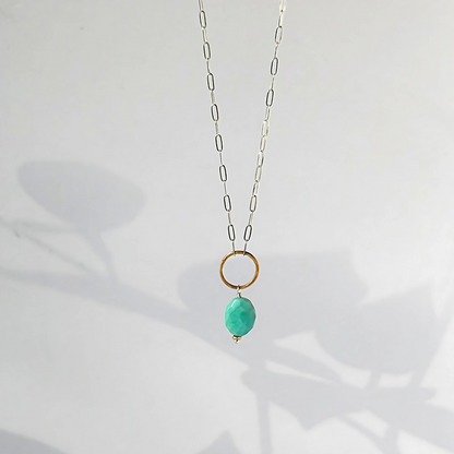 Dreamy Serenity - Sleeping Beauty Turquoise Sterling Silver and Gold Necklace