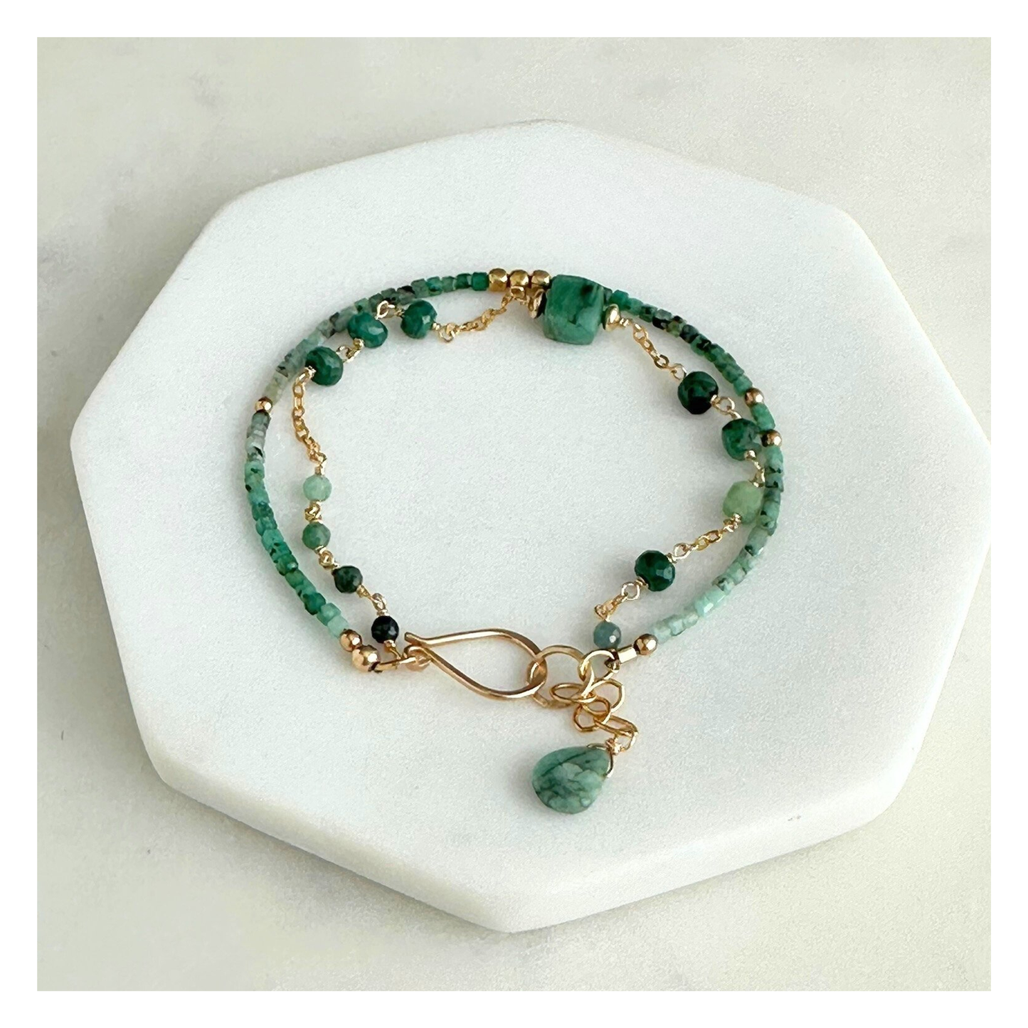 Steady & True – Emerald Gold-Filled Double Strand Bracelet