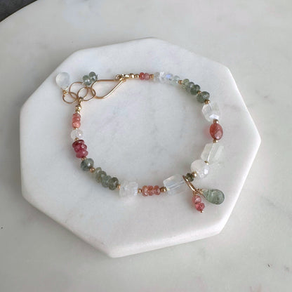 A Light Heart | Gold-Filled Bracelet with Square Moonstone, Pink Tourmaline & Aquamarine