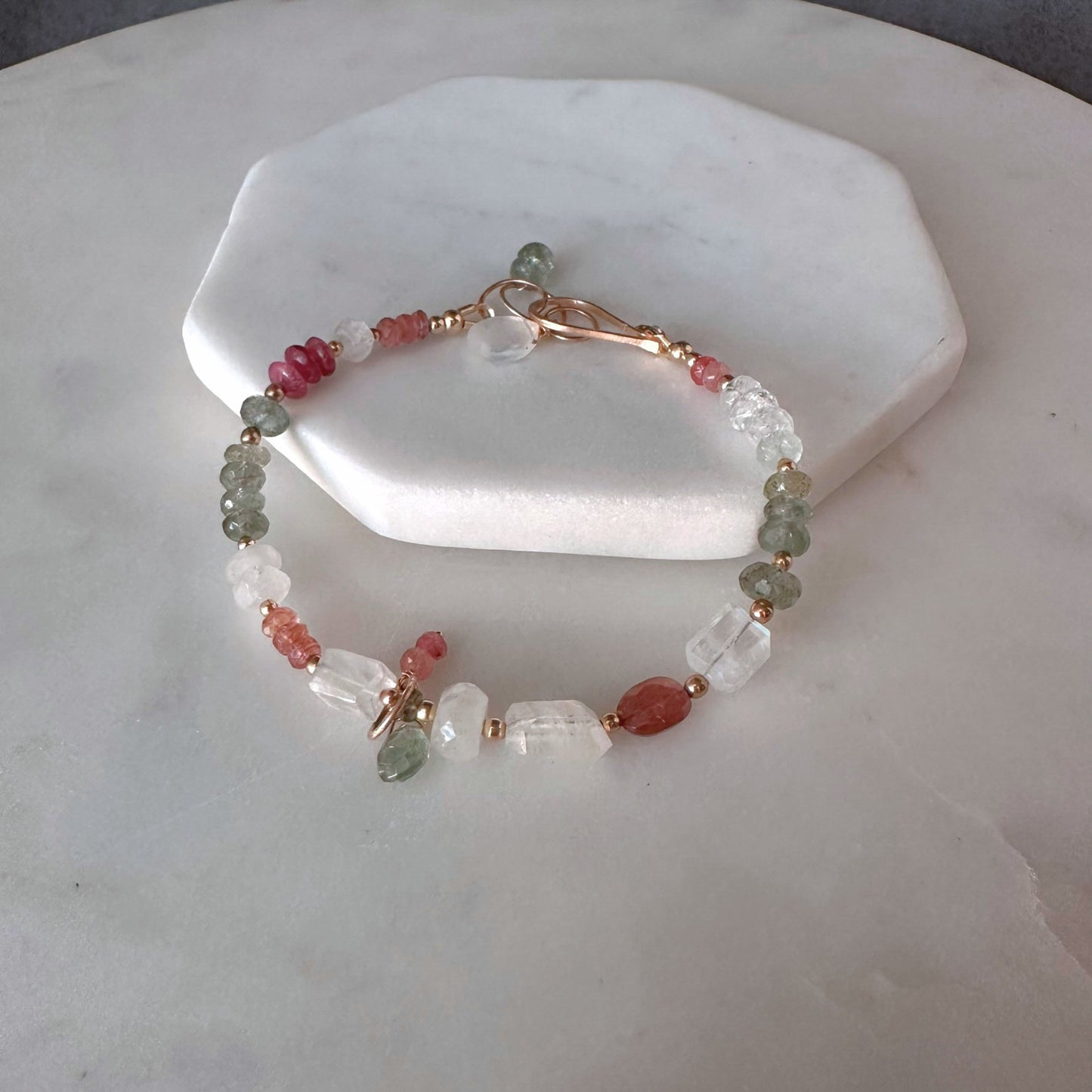 A Light Heart | Gold-Filled Bracelet with Square Moonstone, Pink Tourmaline & Aquamarine