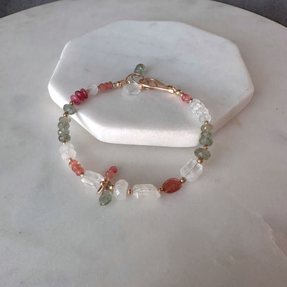 A Light Heart | Gold-Filled Bracelet with Square Moonstone, Pink Tourmaline & Aquamarine