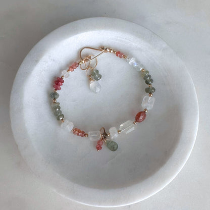 A Light Heart | Gold-Filled Bracelet with Square Moonstone, Pink Tourmaline & Aquamarine