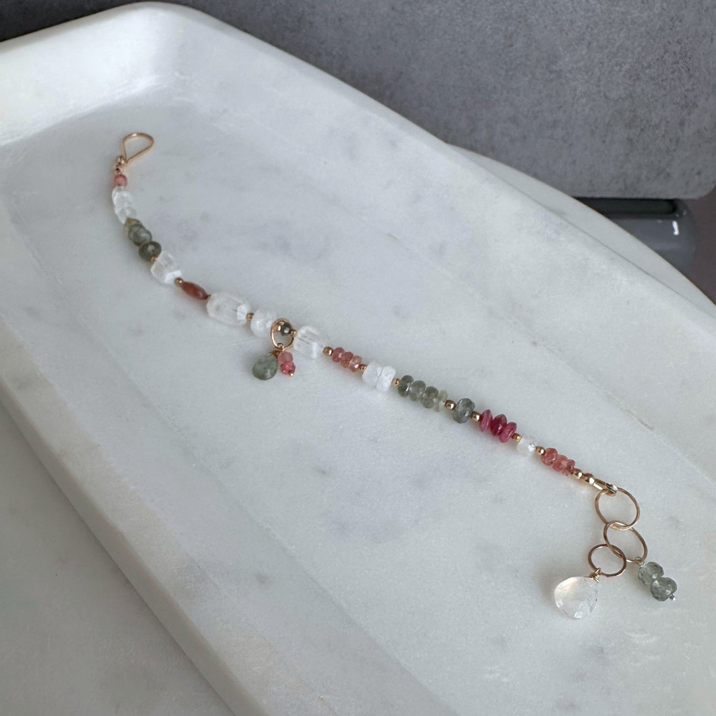 A Light Heart | Gold-Filled Bracelet with Square Moonstone, Pink Tourmaline & Aquamarine