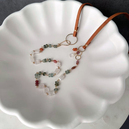 Moonlit Path | Camel Leather, Moonstone and Aquamarine Necklace