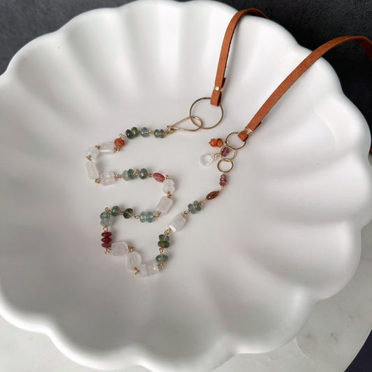 Moonlit Path | Camel Leather, Moonstone and Aquamarine Necklace