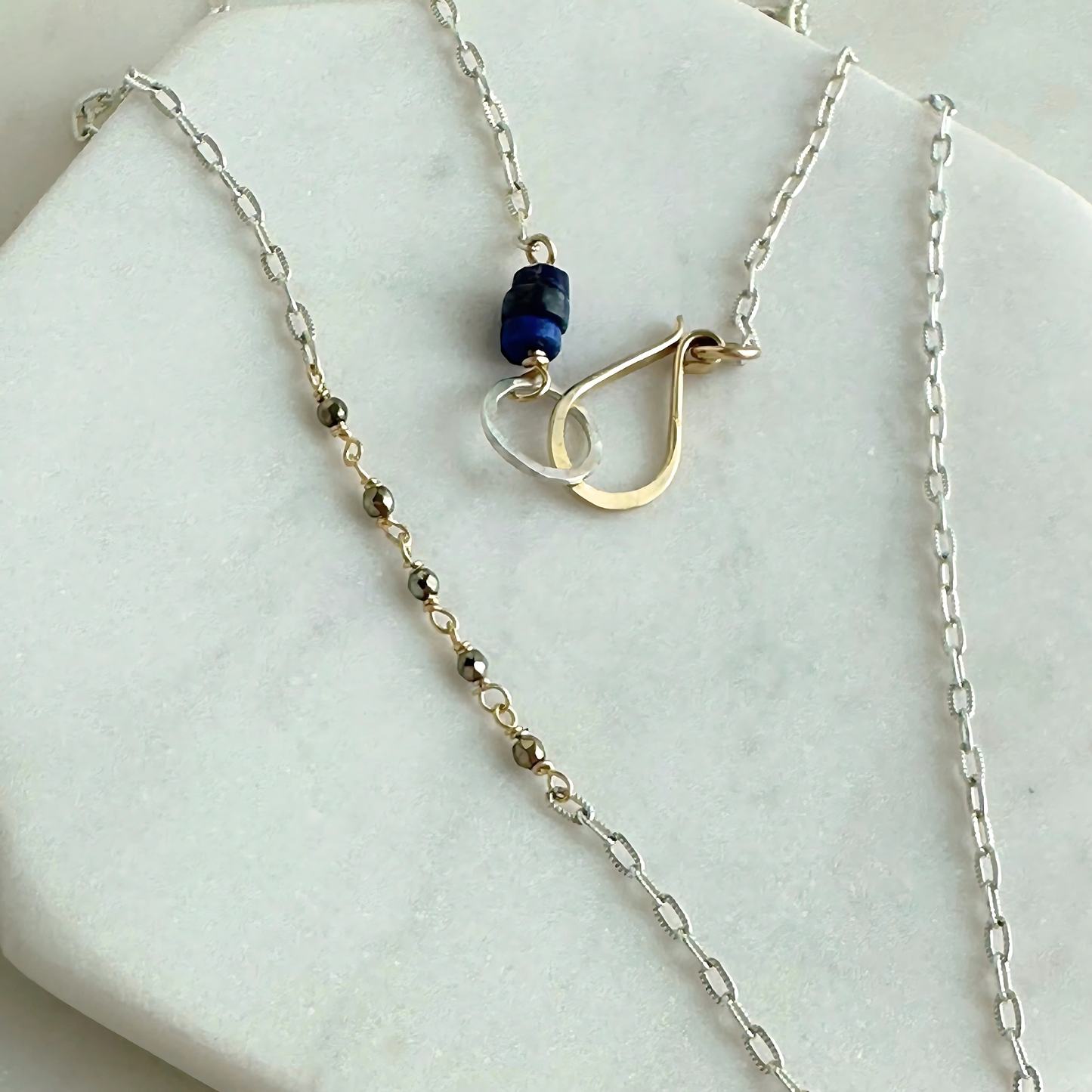 Clarity in Blue - Sterling Silver and Gold Hoop Lapis Necklace