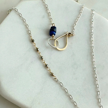 Clarity in Blue - Sterling Silver and Gold Hoop Lapis Necklace