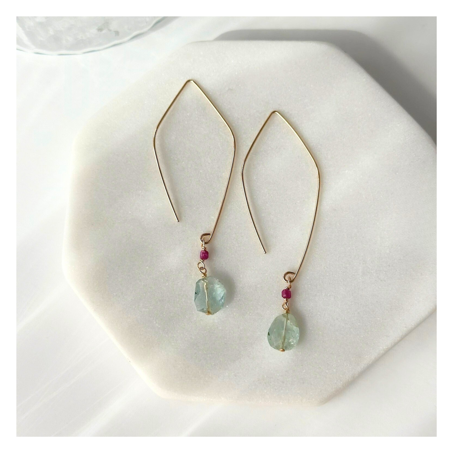 Ocean Light | Aquamarine & Ruby Gold Earrings