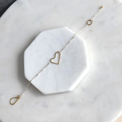 Connected Heart - Sterling Silver and Gold Heart Bracelet