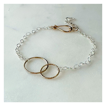 Simple Bond — Sterling Silver & Double Gold  Hoop Bracelet