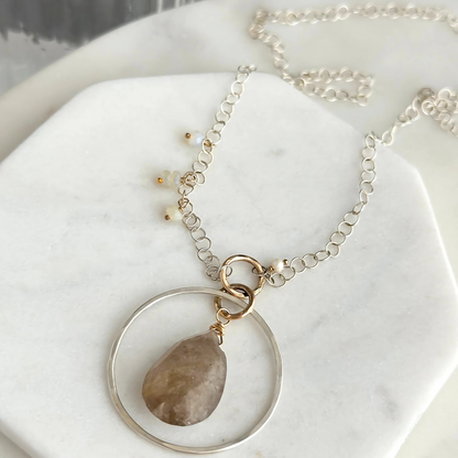 Sacred Light - Sterling Silver and Rutilated Quartz and Opal Necklace