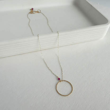 Heart Flame | Sterling Silver and Gold Necklace with Ruby