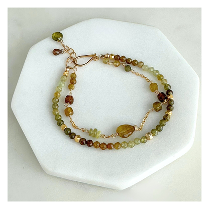 Watch Me Grow | Green Garnet & Gold-Filled Double Strand Bracelet