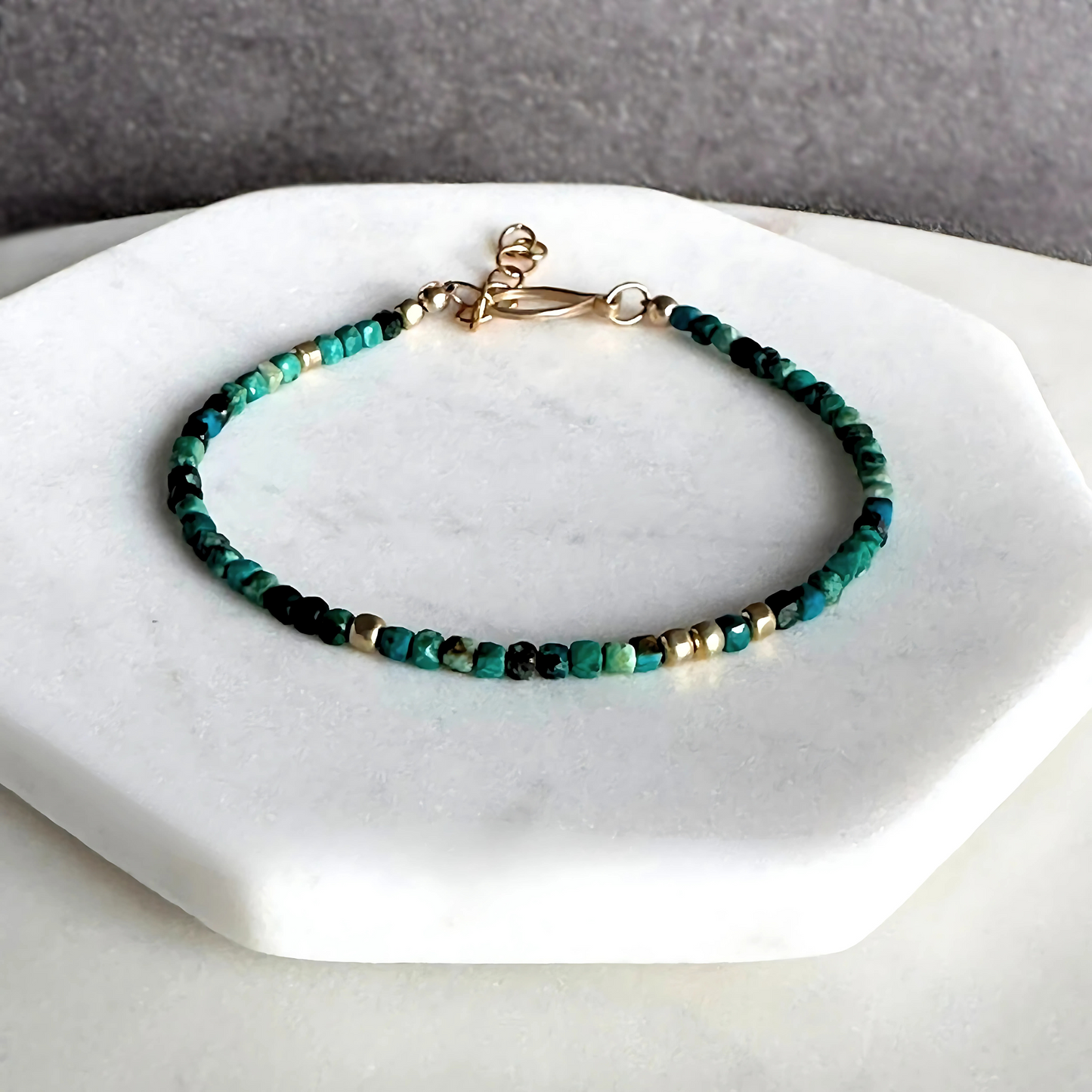 Vibrant Serenity - Chrysocolla and Dainty Gold Bracelet