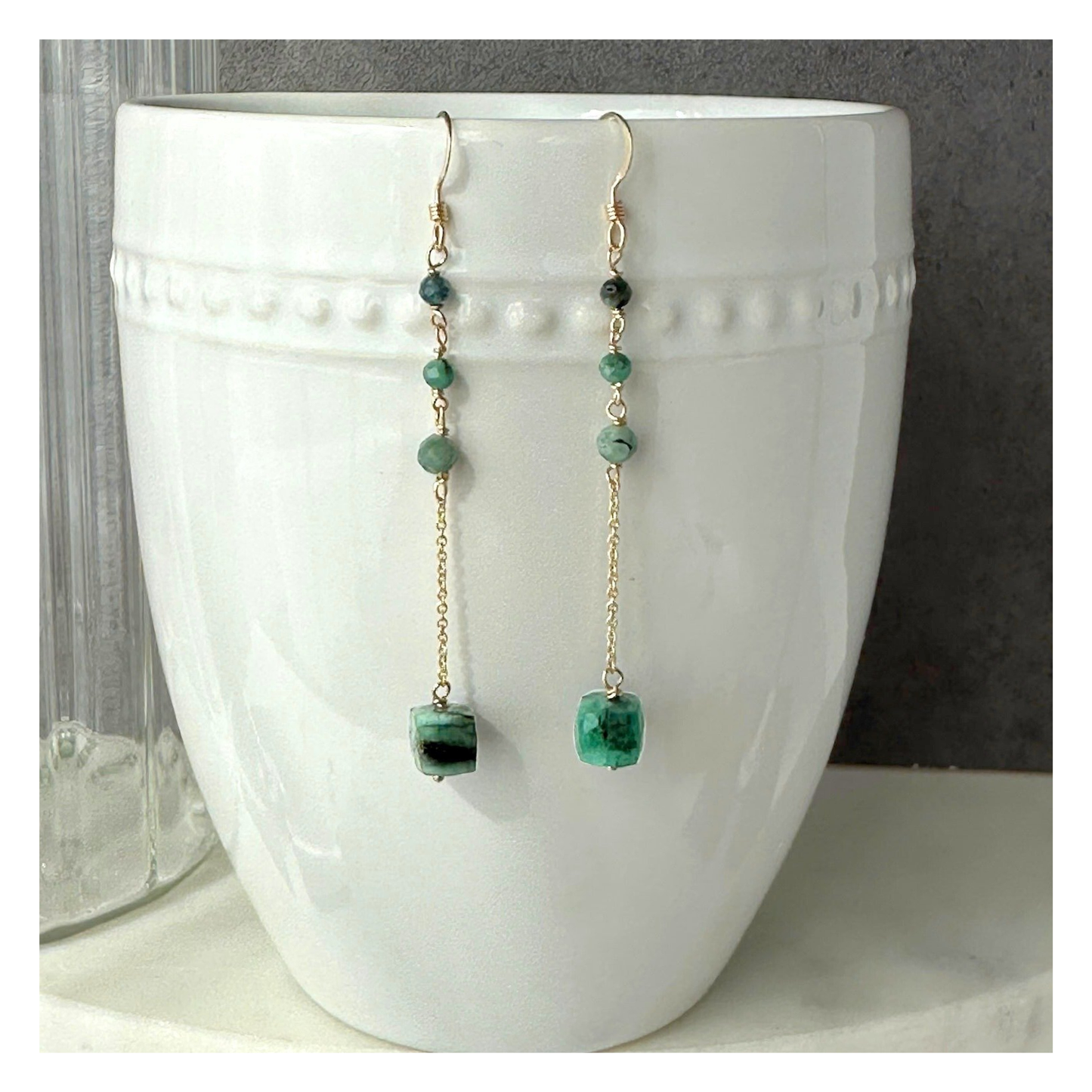 Renewal | Emerald Gold Chain Earrings