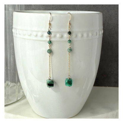 Renewal | Emerald Gold Chain Earrings