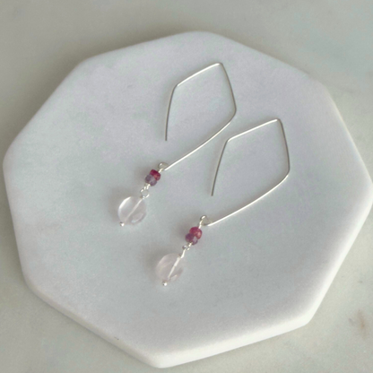 Everyday Love | Rose Quartz & Sapphire Silver Earrings