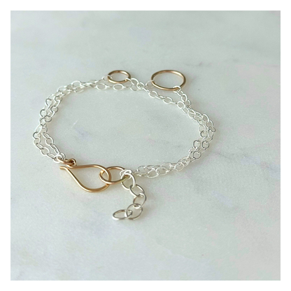 Connected to You — Double Sterling Silver Chain & Gold Hoops Bracelet