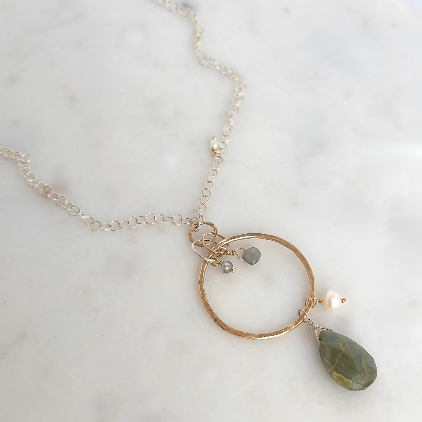 See Me Clearly - Sterling Silver and Gold-Filled Hoop & Cat's Eye Necklace