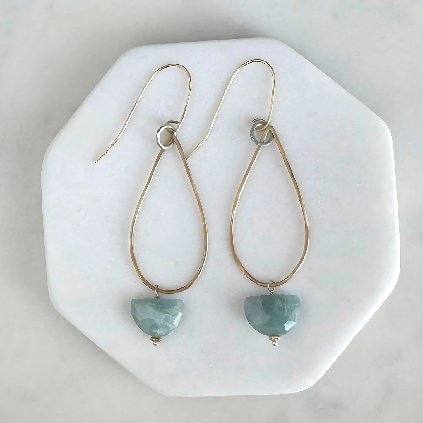 Calm Ocean Radiance - Aquamarine and Gold-Filled Teardrop Earrings