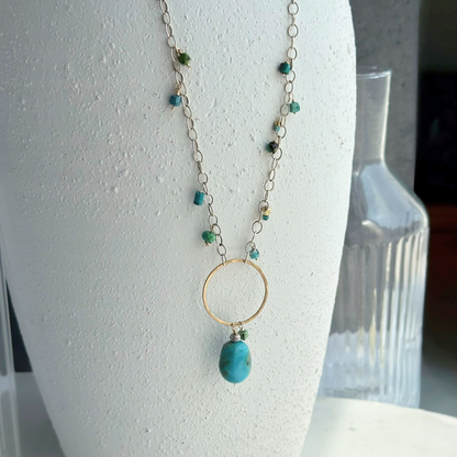 True North - Boho Leather and Sterling Silver and Turquoise Necklace