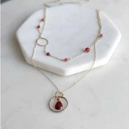 Ruby Radiance - Layered Ruby and Sterling Silver and Gold Necklace