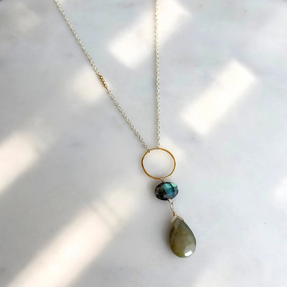 Elegant Insight - Labradorite & Cat’s Eye Lariat Necklace