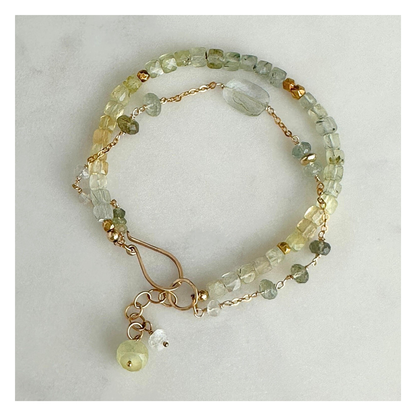 Light & Balance – Moss Aquamarine & Prehnite Gold-Filled Bracelet