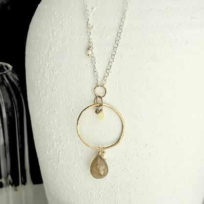 Anchored in Connection - Rutilated Quartz and Pearl Silver and Gold Necklace