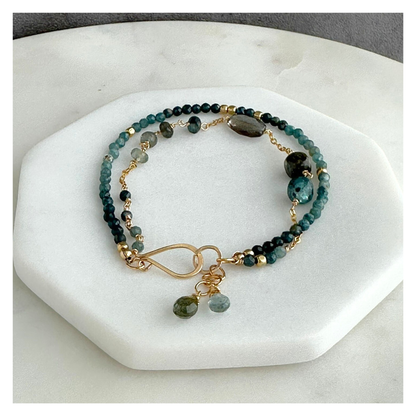 Tranquil Flow – Blue Tourmaline & Moss Aquamarine Double-Strand Bracelet