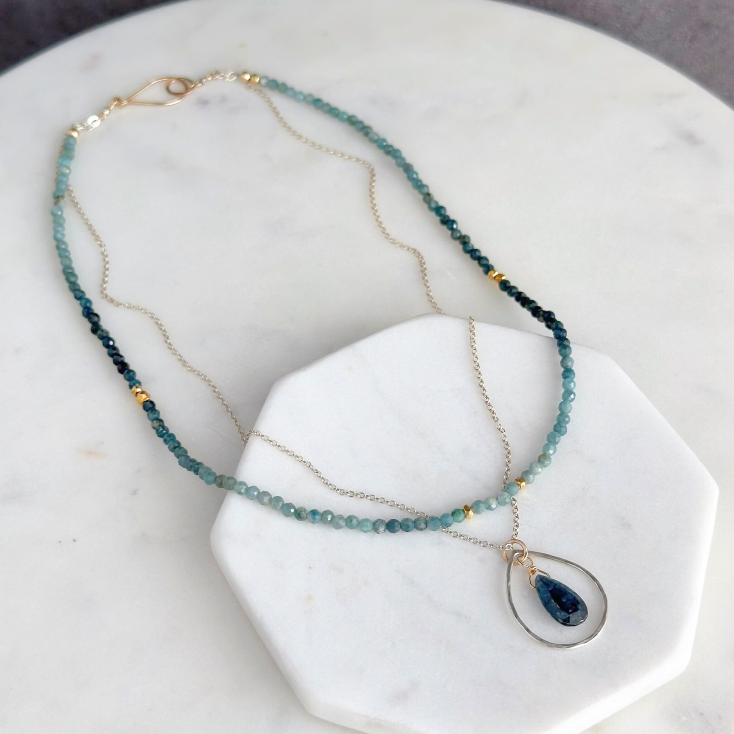 Serene Reflections | Blue Tourmaline, Kyanite & Gold Necklace