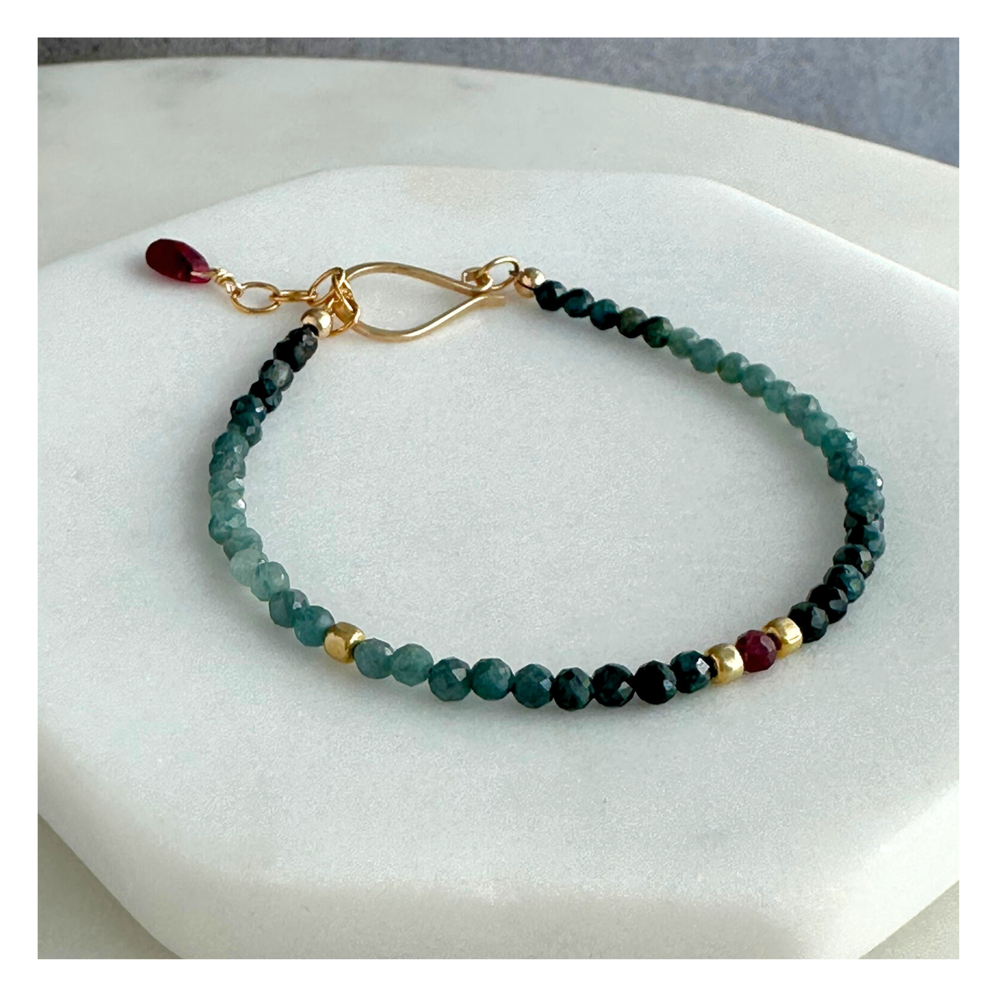 Courage at Sea – Blue Tourmaline & Ruby Gold-Filled Bracelet